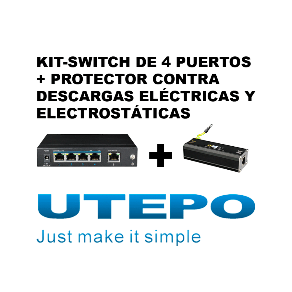 UTEPO UTP3SW0401TP60 KIT- Switch UTEPO con protector contra descargas elctricas y electrostticas/ Switch PoE de 5 Puertos Fast E