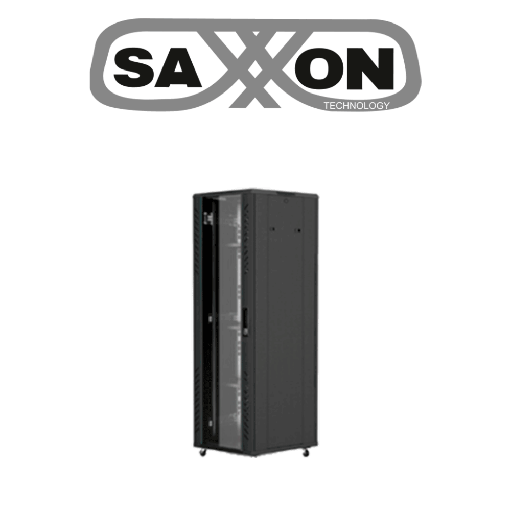 SAXXON SXR22U6622S SAXXON SXR22U6622S - Gabinete Auto-ensamblado color Negro / 22UR / 1 Ventilador / Puerta de malla de vidrio t