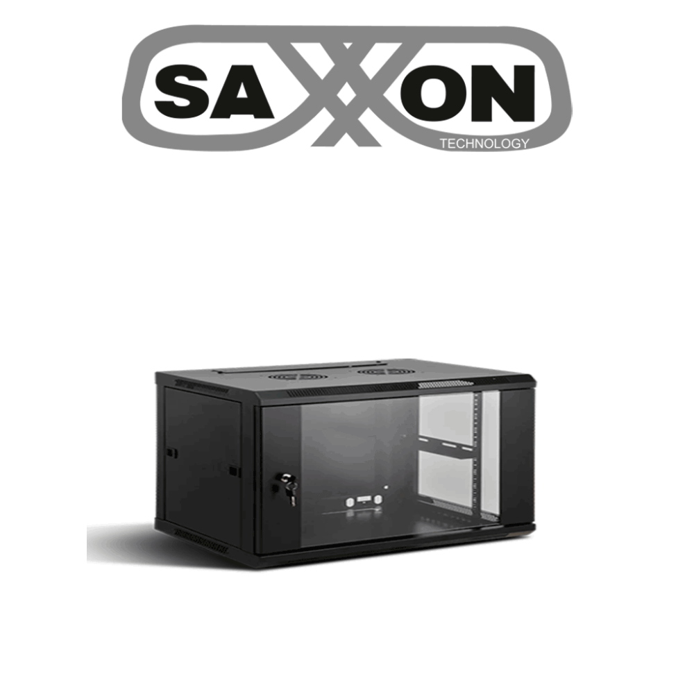 SAXXON SXR6U5406A SAXXON SXR6U5406A - Gabinete de Pared Negro / 6UR / Fijo / Puerta de Vidrio Templado / Ancho 530 mm x profundi