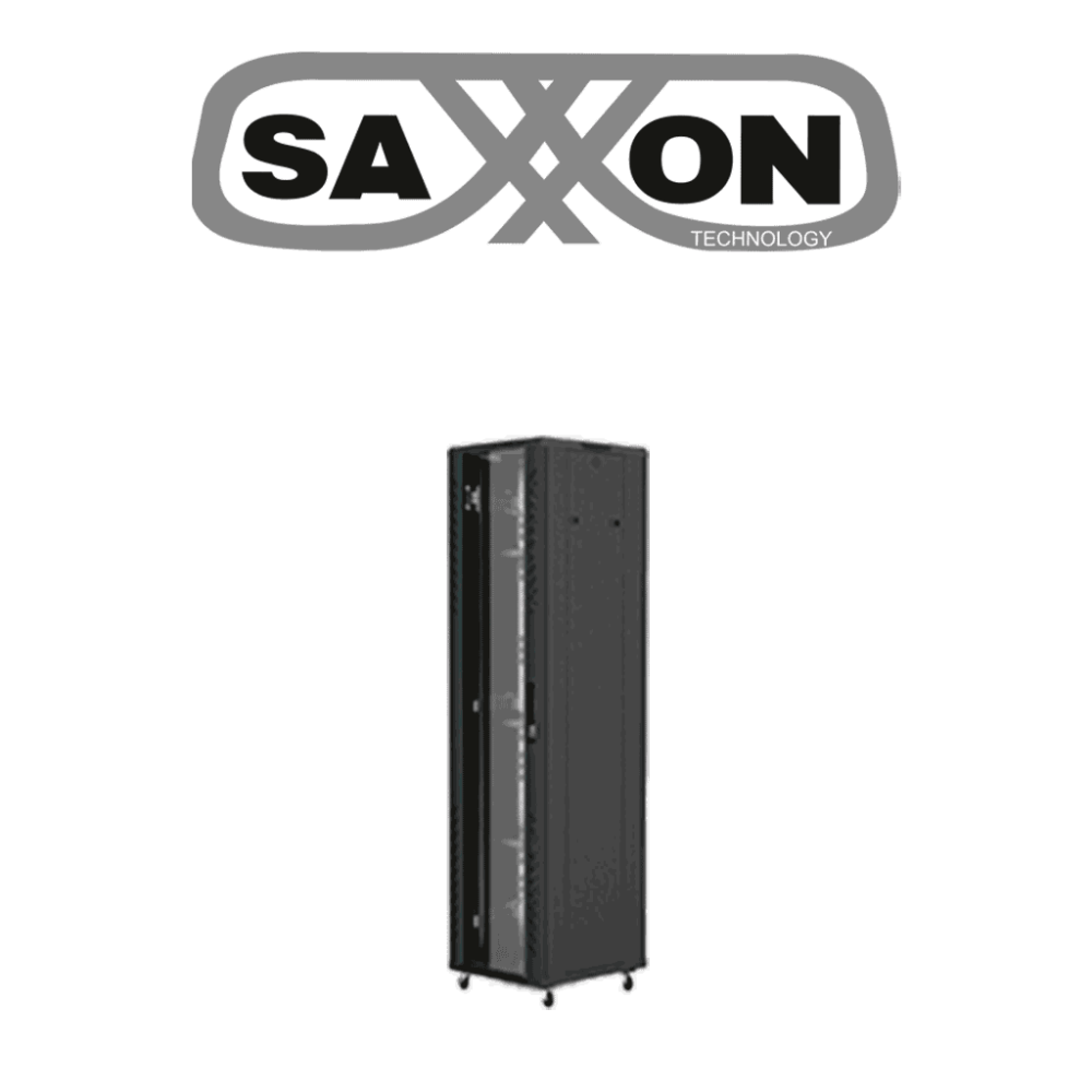 SAXXON SXR32U6632S SAXXON SXR32U6632S - Gabinete de Piso color Negro / 32UR / 1 Ventilador / Puerta de malla de vidrio templado