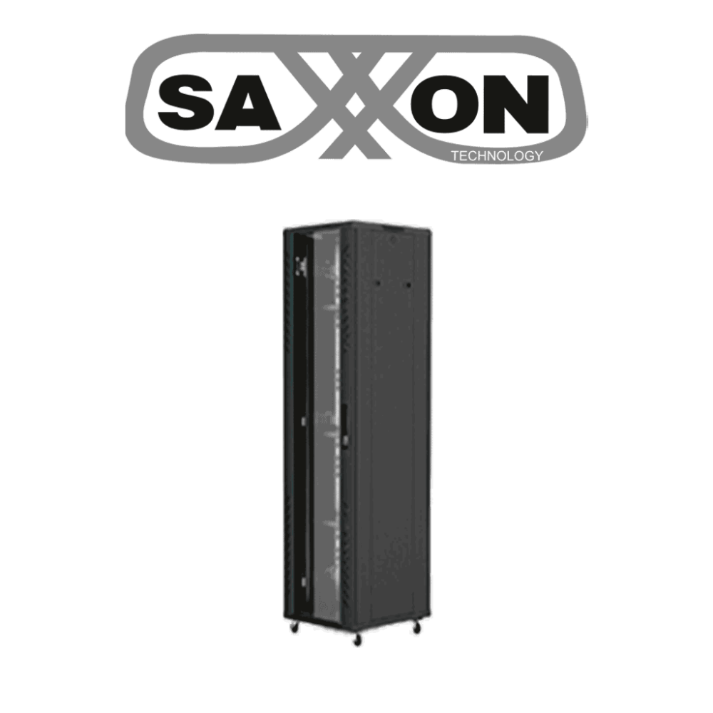 SAXXON SXR42U6642S SAXXON SXR42U6642S - Gabinete de Piso color Negro / 42UR / 1 Ventilador / Puerta de malla de vidrio templado