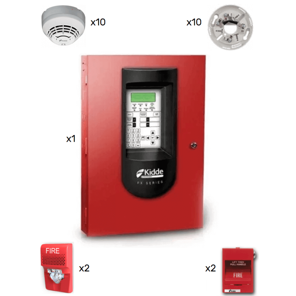 KIDDE  KID1420014 KIDDE F_FX64RSPKIT10 - Panel FX 64 / 10 Detectores de Humo con Bases / 2 Estación