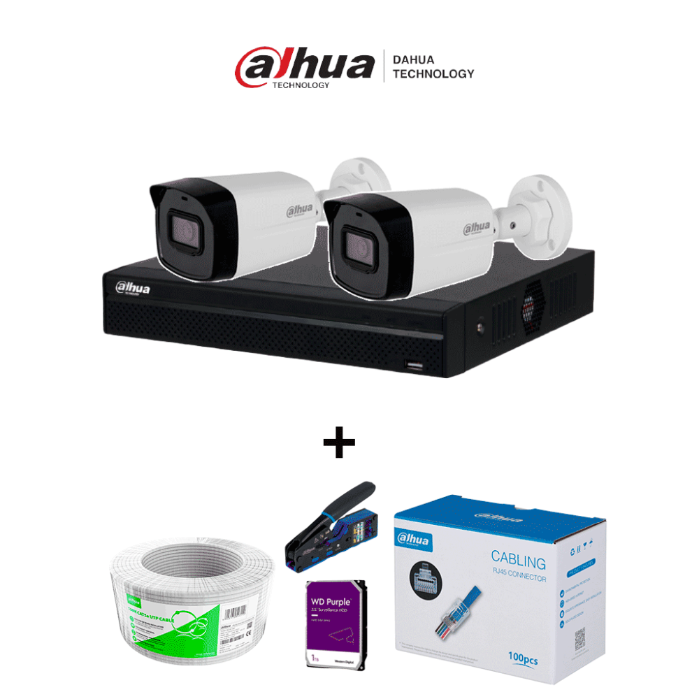 DAHUA DHT3300006 Bundle NVR+2BulletIP -Compra 1 NVR NVR1104HS-P-S3 de 4 Canales y llévate mas 2 cáma
