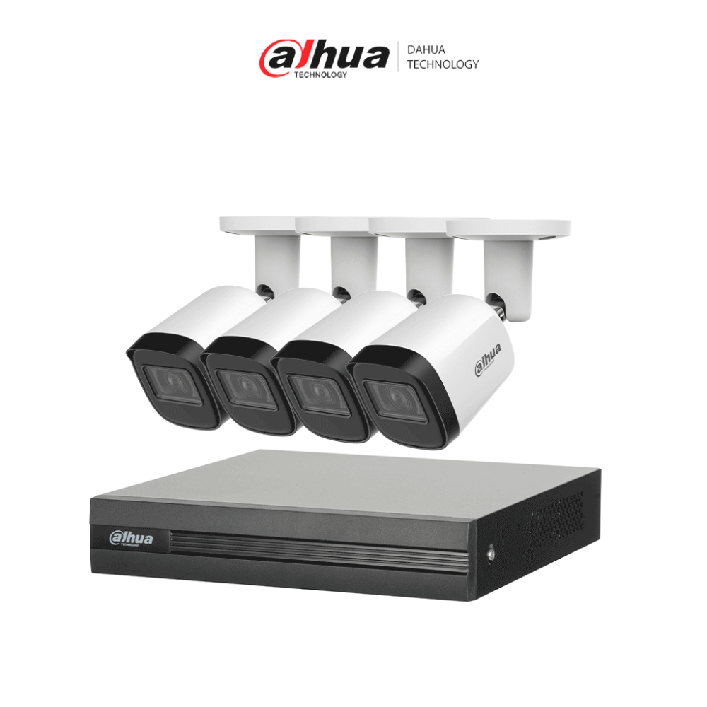 DAHUA DHT0250025 DAHUA KITXVR1B04H-I4B2A51-U - Kit de 4 Cámaras metálicas 5 MP Lente de 2.8mm y un D
