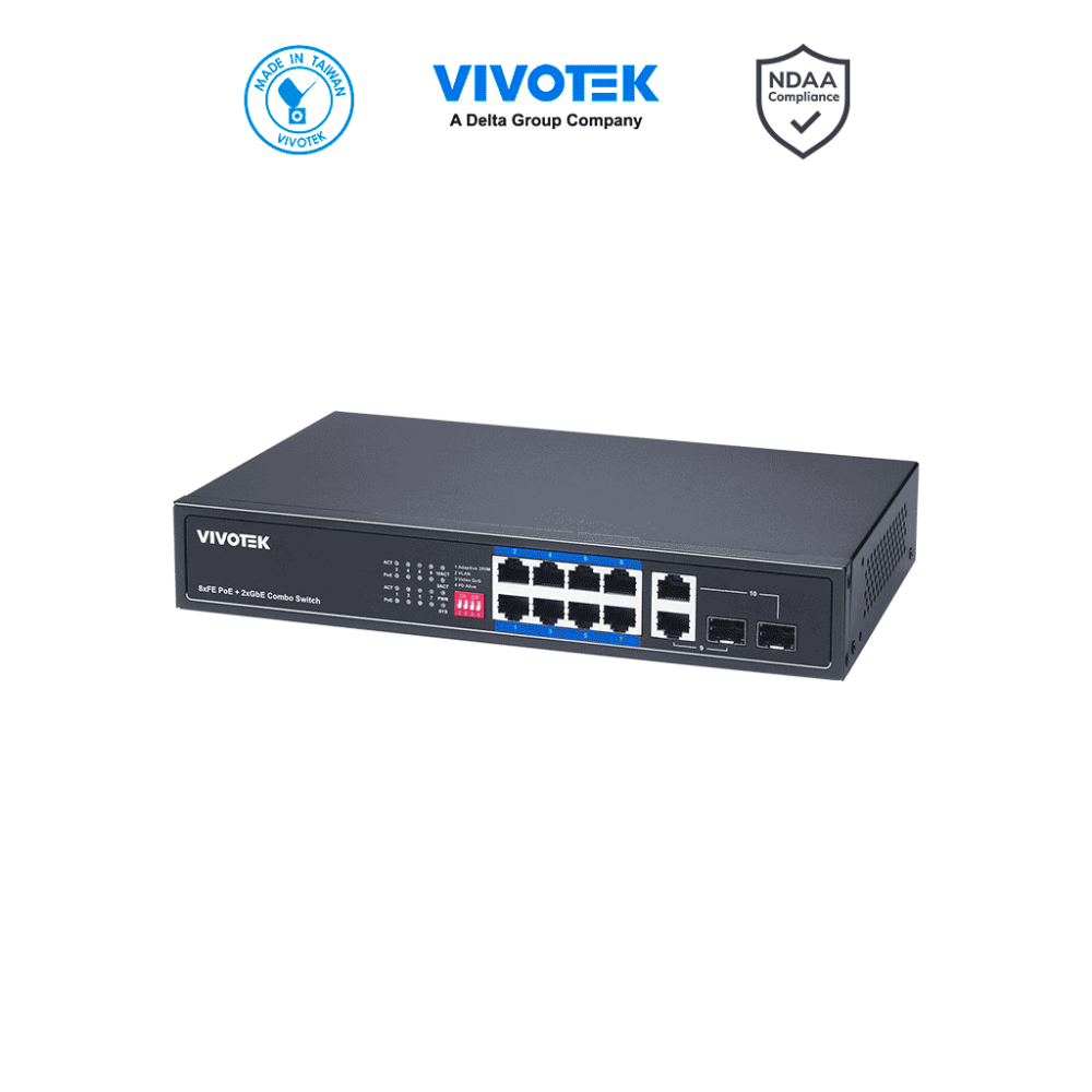 VIVOTEK  VIV3720013 VIVOTEK AW-FGT-100P-110 - Switch PoE no administrable  8 puertos PoE FE  2 puert
