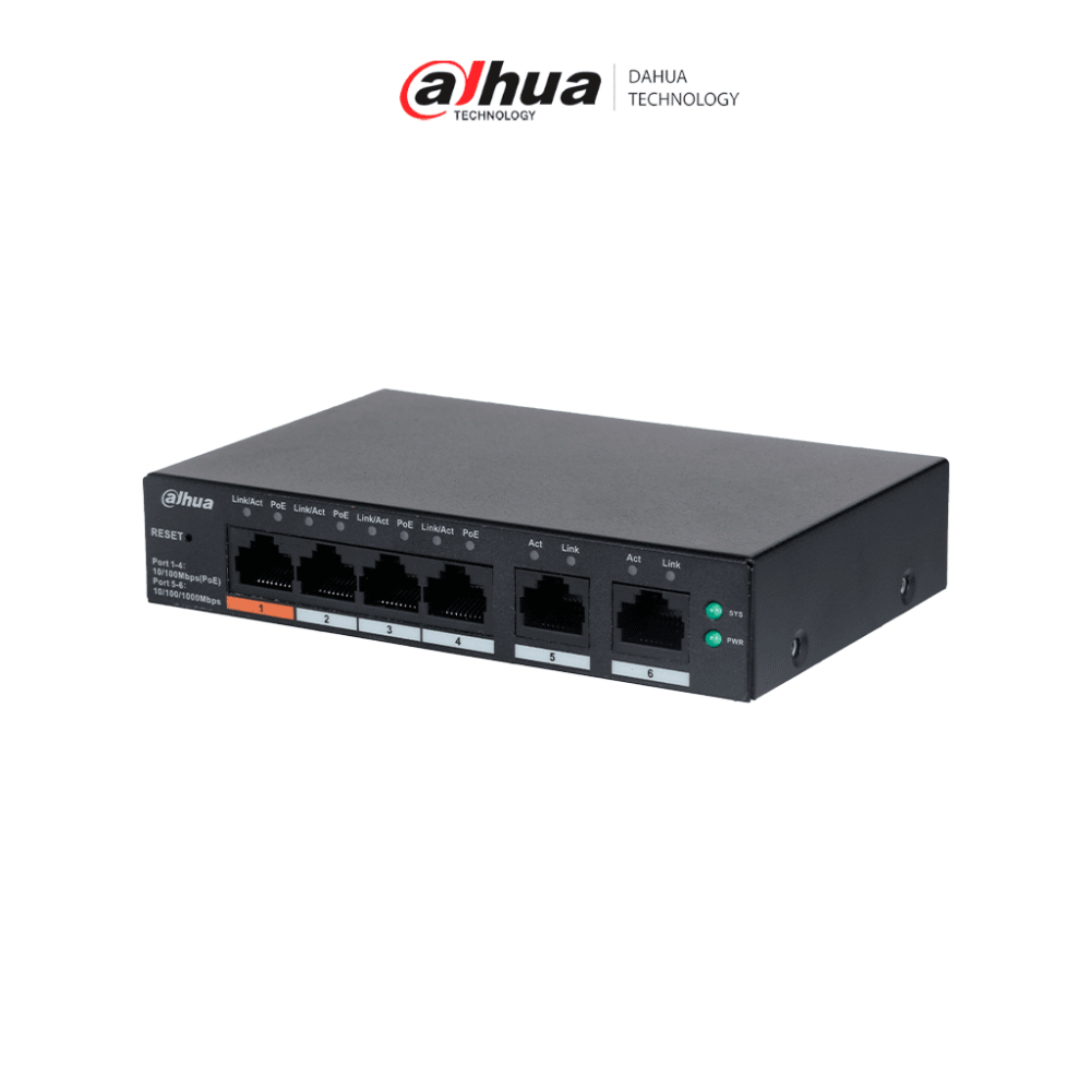 DAHUA DHT3720028 DAHUA CS4006-4ET-60 - Switch PoE de 6 Puertos Administrable/ 4 Puertos PoE 10/100/