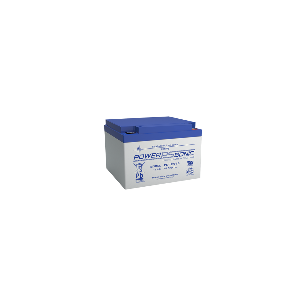 POWER SONIC PS-12260-B Batería 12V 26AH Para Respaldo Tecnologías AGM/VRLA 5 Años Vida Útil Terminal