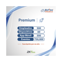 ZKTECO ZKT0820135 LICENCIA PREMIUM BIOTIME CLOUD 2.0 / 500 USUARIOS / 60 DISPOSI