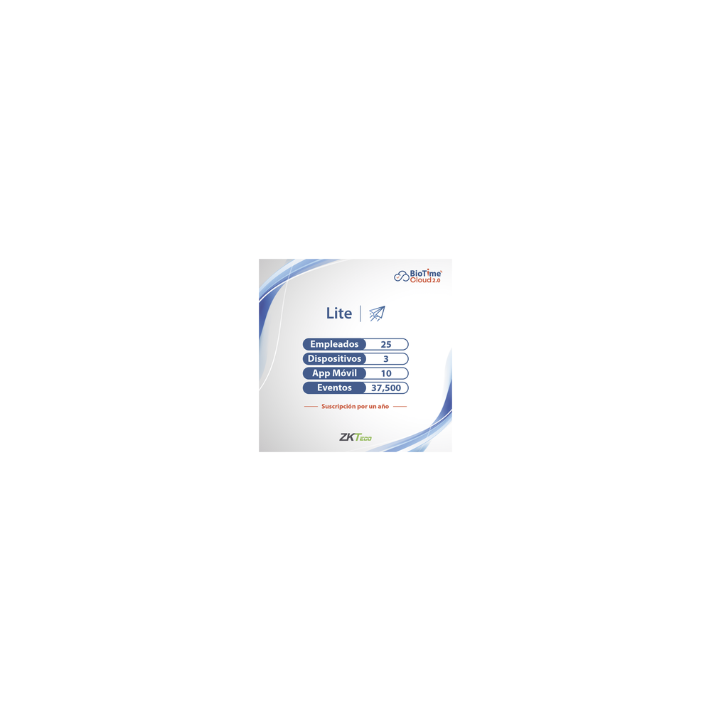 ZKTECO ZKT0820131 LICENCIA lite de BIOTIME CLOUD 2.0 / 25 USUARIOS / 3 DISPOSITI