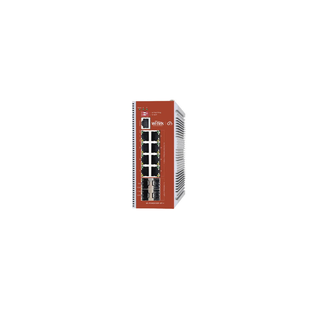 WI-TEK WI-PCMS312GF-BT-I Switch L2+ PoE Industrial / Administración Cloud-Web-CLI / 8 Puertos PoE af/at/bt 100/1000 Mbps
