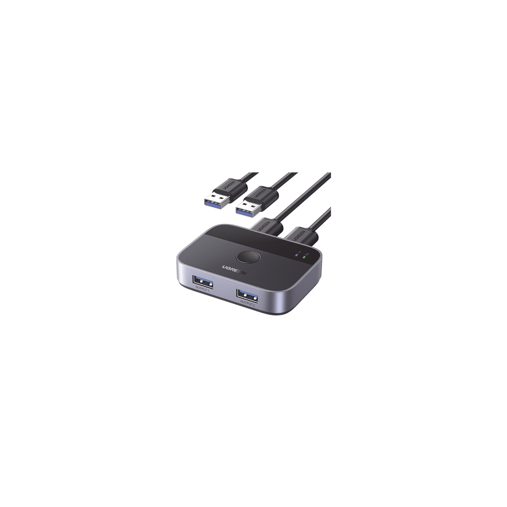 UGREEN 35313 Conmutador USB para Compartir 2 Puertos USB 3.0 a 2 PC Ìs | Cambio Mediante Botón | Incluye Dos Cables USB