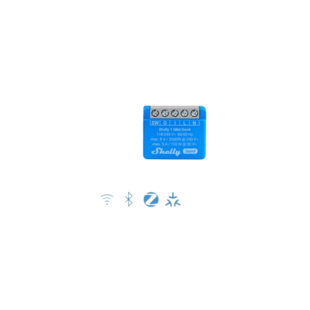 SHELLY SHELLY1MINIGEN4 Mini Interruptor inteligente con Wi-Fi 2.4 / contacto seco /1 canal 8A 110 - 240V / compatible co