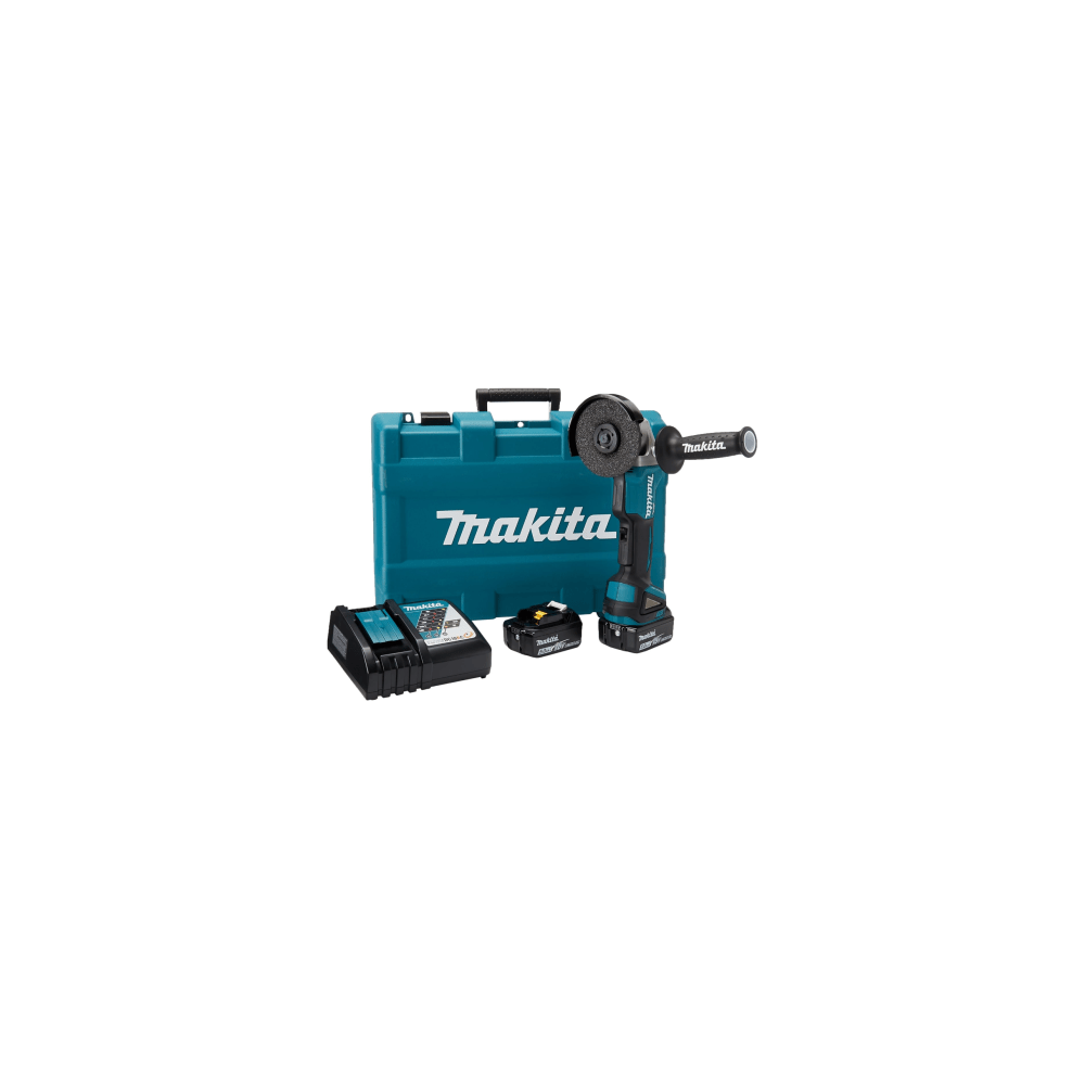 MAKITA DGA458-RTE Miniesmeril de 4-1/2" 8500 RPM 18V incluye 2 Batarias de 5 A Cargador Rápido y Mal